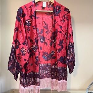 Floral Kimono with Fringe OS